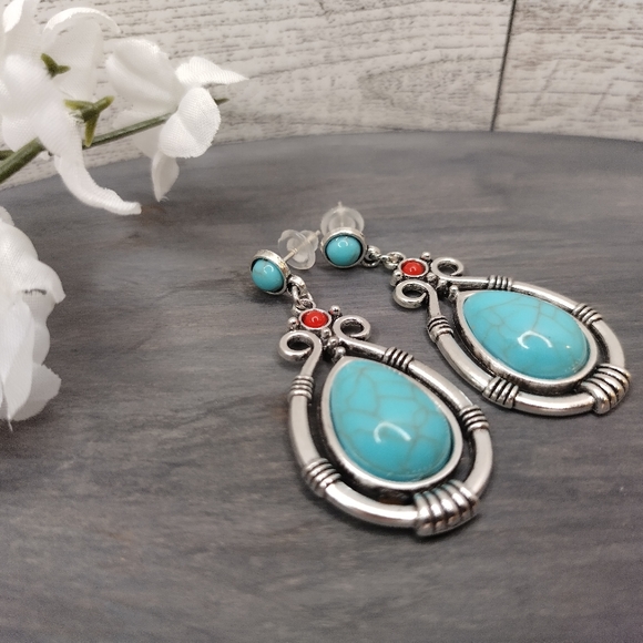 Boho Tourquoise Drop Earrings - Picture 1 of 5